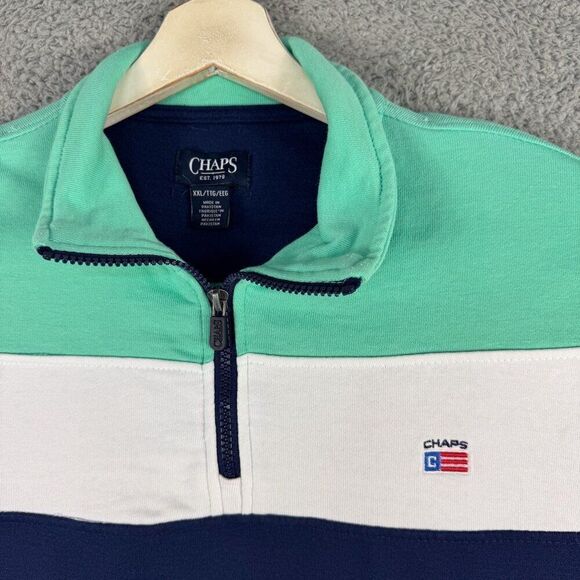 Chaps Sweater Mens 2XL Blue White Preppy Outdoor Fishing Camping Hiking‎ 1/4 Zip - Picture 2 of 13